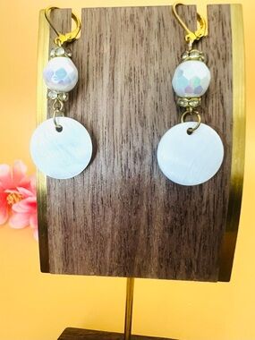Long Gold plated mother of pearl earrings